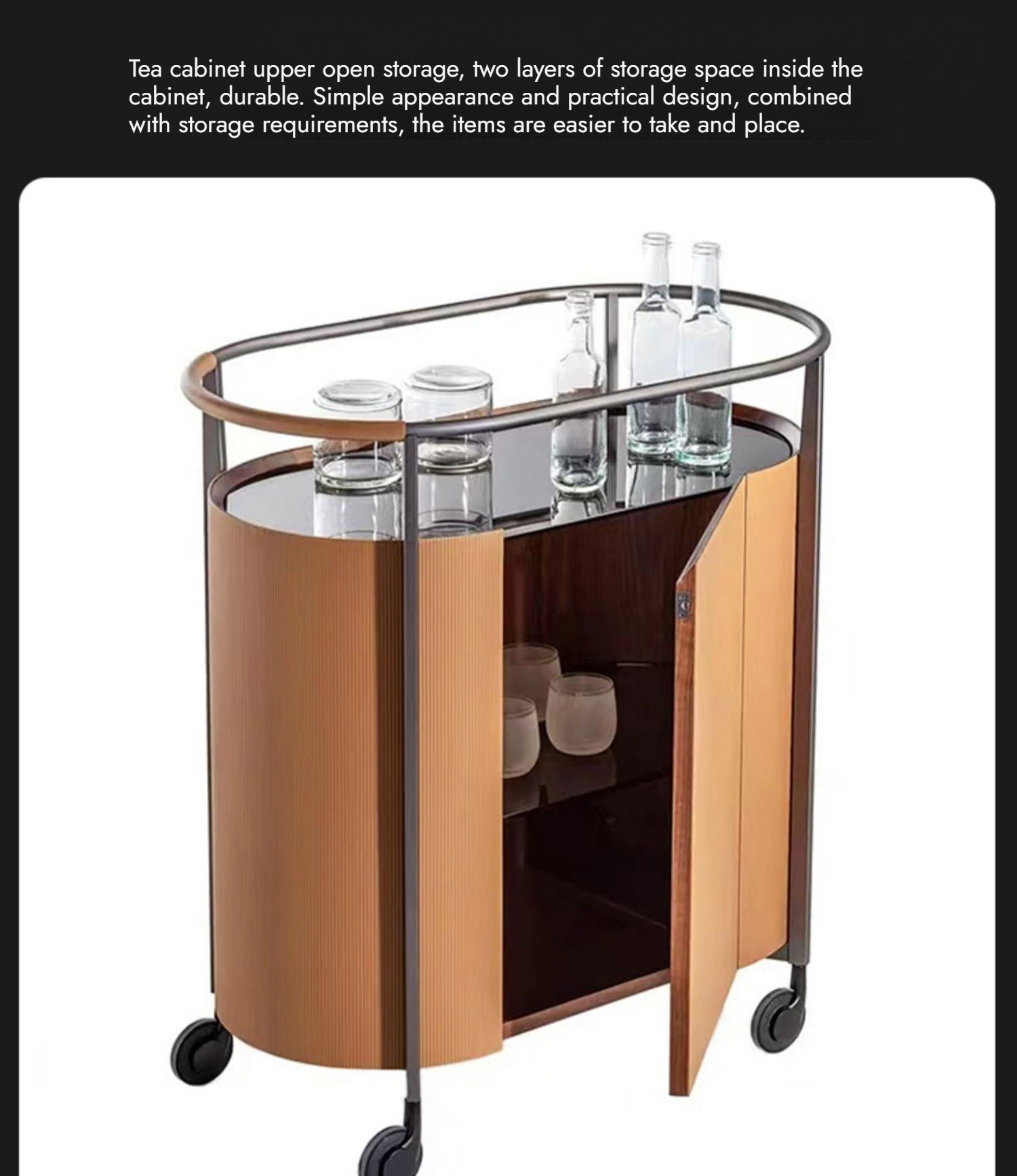 BUNISE Italian Mobile Pantry Cabinet with Wheels Sideboard BG1216 产品图片