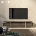 BUNISE ITALY Metal TV Stand Smoked Oak Solid Wood BG1204