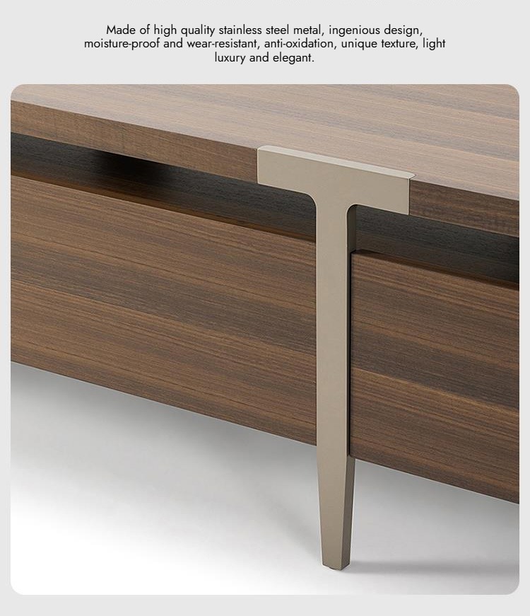 BUNISE ITALY Metal TV Stand Smoked Oak Solid Wood BG1204 产品图片