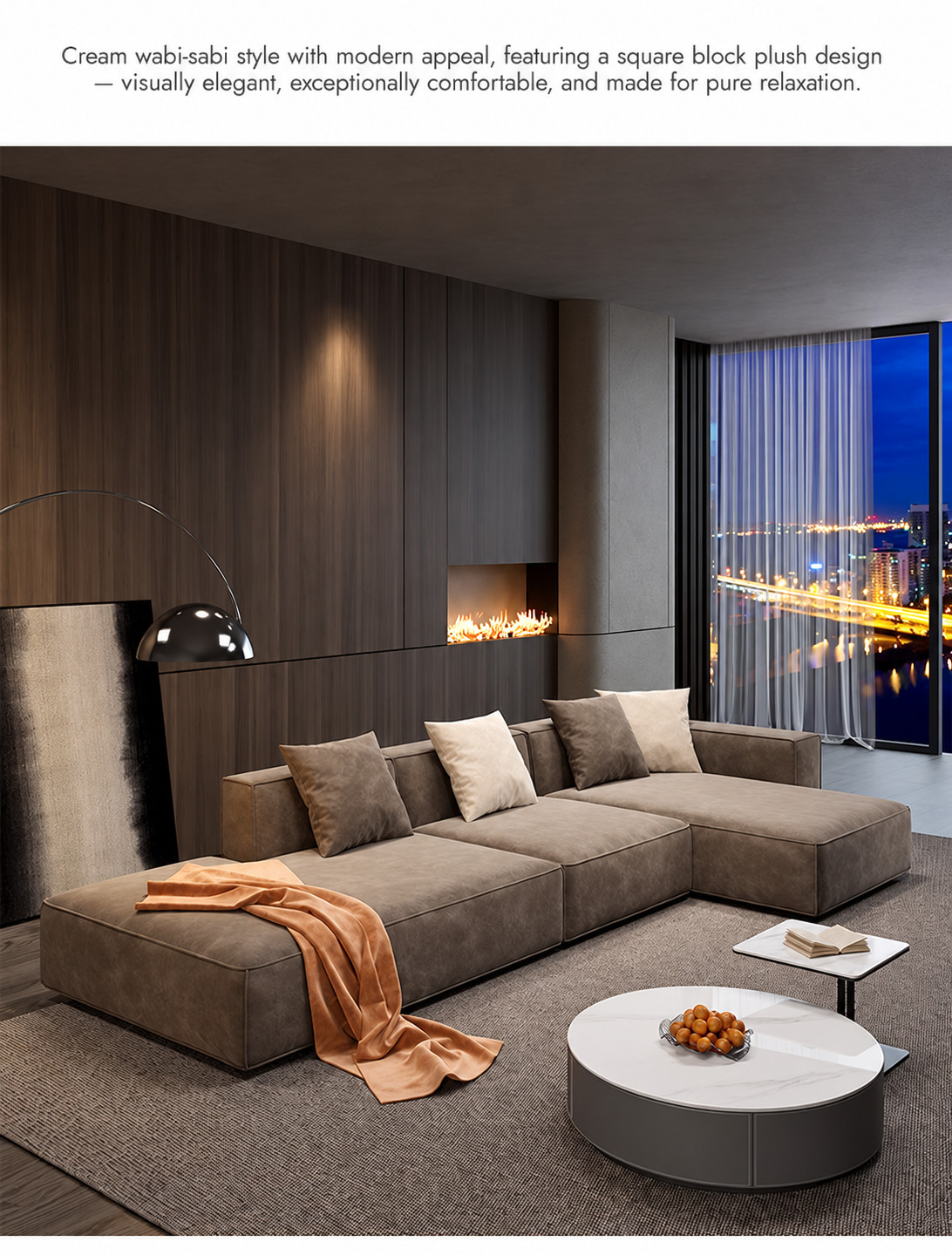 Cubist sectional sofa with cushions and a throw in a contemporary living room