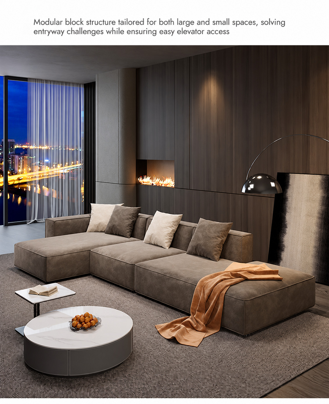 Wide view of a Cubist modular sofa arrangement in a living room
