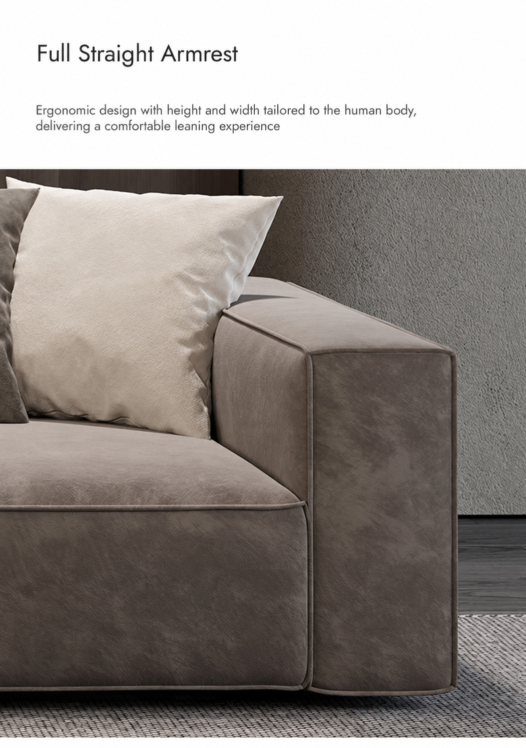 Close-up of the Cubist straight upholstered armrest