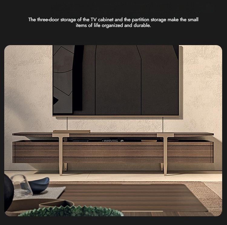 BUNISE ITALY Metal TV Stand Smoked Oak Solid Wood BG1204 产品图片