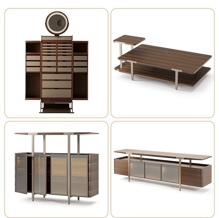 BUNISE ITALY Metal TV Stand Smoked Oak Solid Wood BG1204 产品图片