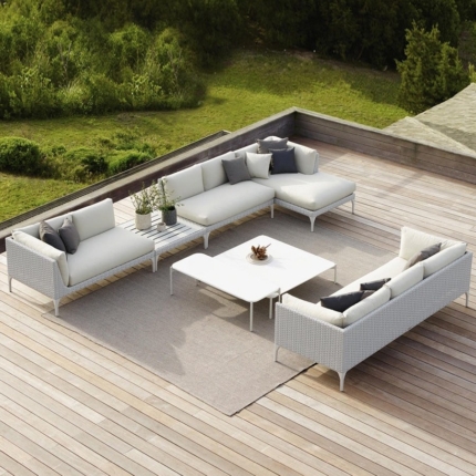 Haven modular outdoor wicker sofa set on a garden terrace