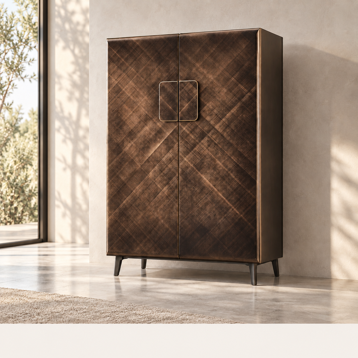 Aureon Tall Sideboard with bronze-toned diagonal doors and paired central handles