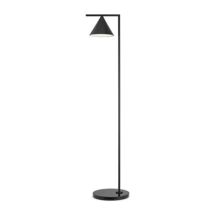 Black cone-shade floor lamp with a slender stem and round base