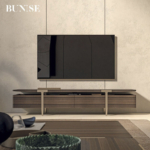 BUNISE ITALY Metal TV Stand Smoked Oak Solid Wood BG1204