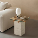 Bunise Natural Marble & Oak Coffee Table Wabi-Sabi Style for Living Room Customizable Colors/Sizes Model 4565 Free Nationwide Delivery