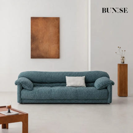 Soren mist blue woven fabric deep-seat three-seater sofa by BUNISE