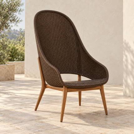 Vela High-Back Woven Lounge Chair in a terrace setting