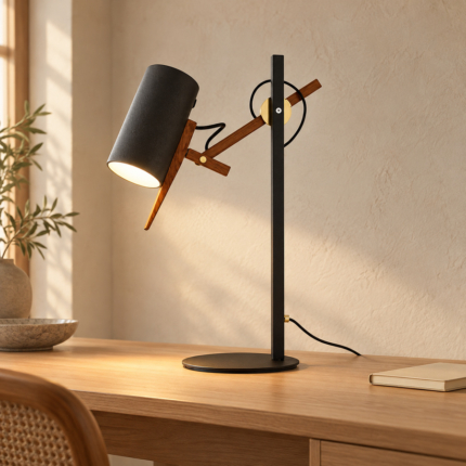 Talo Adjustable Table Lamp on an oak desk — AI interior design visualization