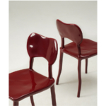 Front and rear views of the burgundy Clay dining chair