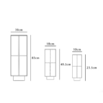 Sora lamp dimensions: floor lamp diameter 30 cm and height 83 cm; large table lamp diameter 18 cm and height 49.5 cm; small table lamp diameter 10 cm and height 23.5 cm