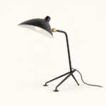 Nera Tripod Table Lamp, full black tripod silhouette with brass-coloured pivot