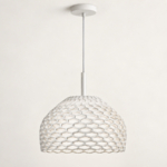 Ivara Lattice Pendant Lamp, complete white lattice dome with canopy and suspension line