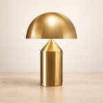 Orel Sculptural Table Lamp, gold dome and geometric base — AI design visualization