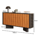 Carved wave-front sideboard dimensions: 180 cm long, 40 cm deep and 95 cm high.