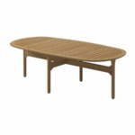 Slatted teak outdoor coffee table with rounded ends