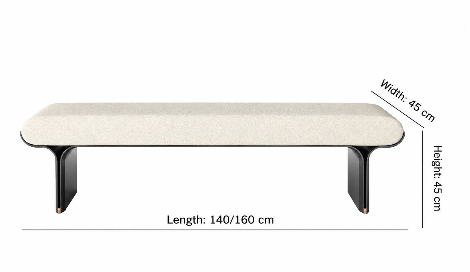 Sylva bench dimensions: length 140 or 160 cm, width 45 cm and height 45 cm