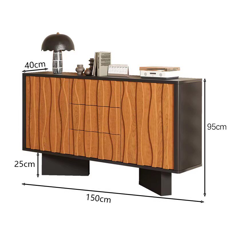 Carved wave-front sideboard dimensions: 150 cm long, 40 cm deep and 95 cm high.