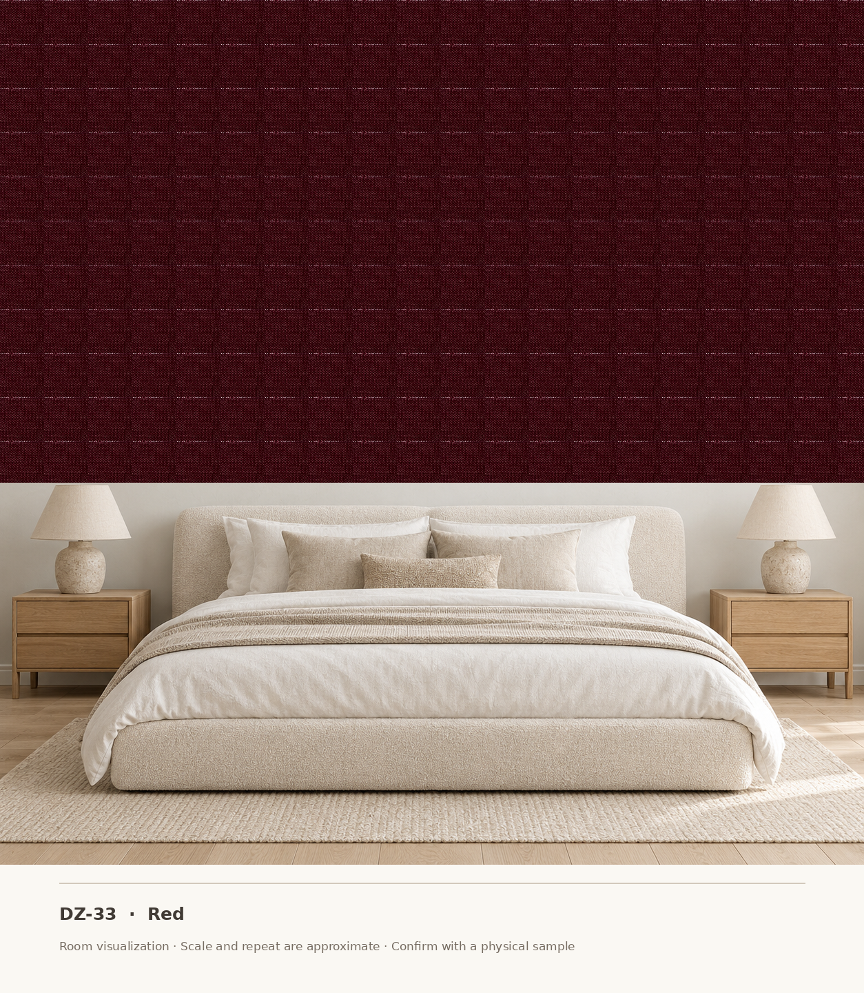 DZ-33 Red original swatch pixels in a conceptual bedroom room layout