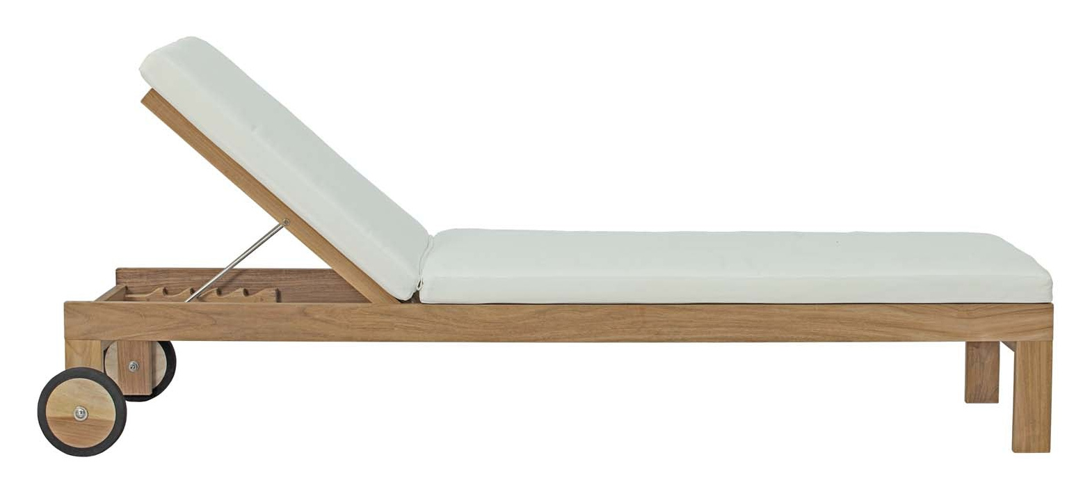 Side view of the outdoor chaise with its backrest raised and the full frame visible.