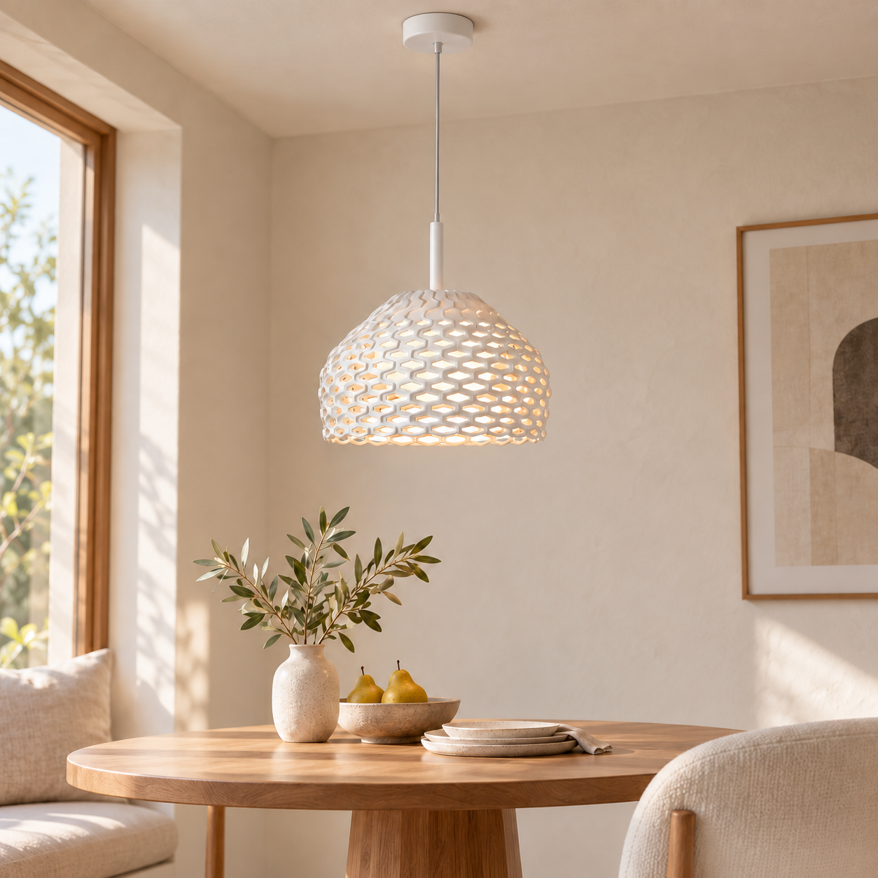 Ivara Lattice Pendant Lamp, white lattice dome