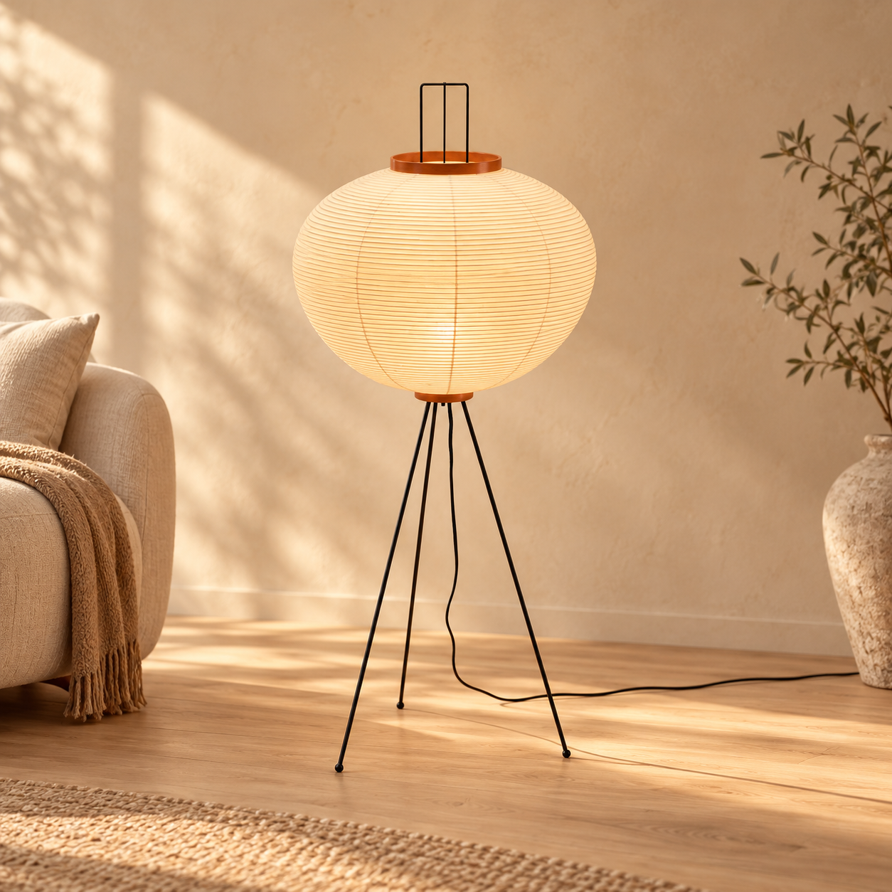 Kinu Paper Floor Lamp — interior styling, AI design visualization