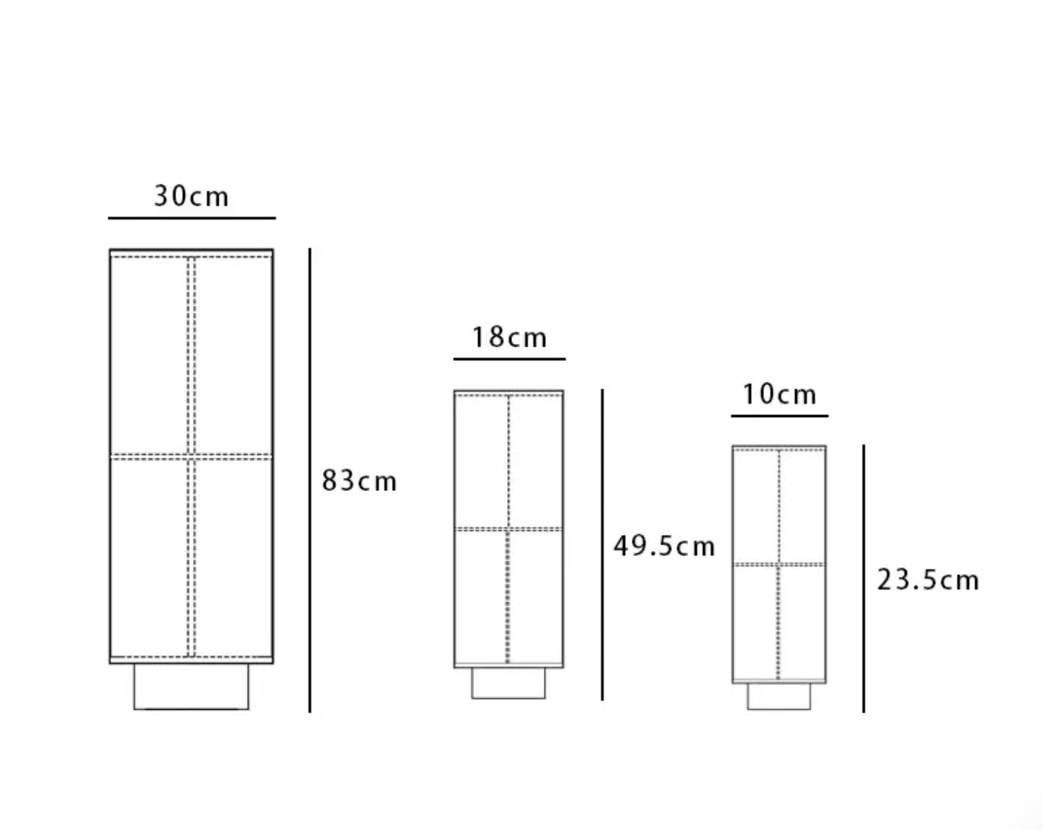 Lamp dimensions: floor lamp diameter 30 cm and height 83 cm; large table lamp diameter 18 cm and height 49.5 cm; small table lamp diameter 10 cm and height 23.5 cm